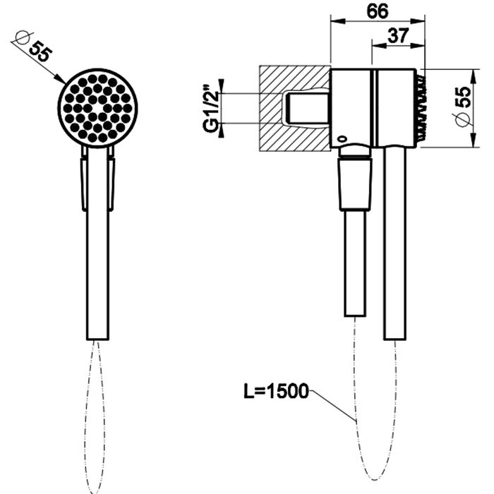 Gessi Hi-Fi Душевой магнитные комплект, состоящий из вывода воды, держателя, Darkflex шланга 1,50 м и лейки, цвет: Finox
