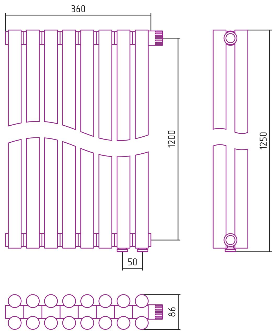 Отопительный радиатор ЭСТЕТ-11 н/ж EU50 1200х360 / 8 сек (ЗОЛОТО)