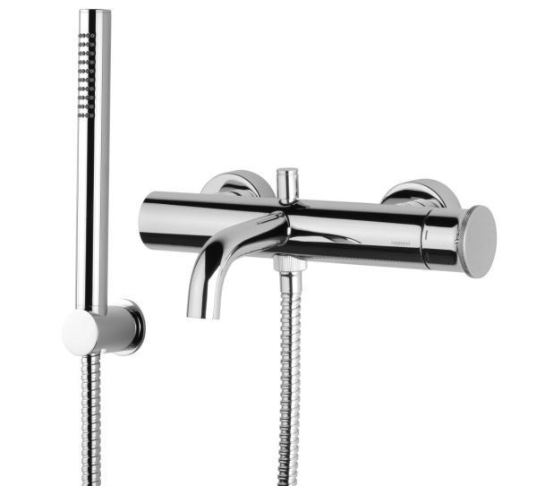 Emmevi Filobrass, однорычажный смеситель для ванны (излив 18,2 см), рукоятка без стержня, с набором для душа, цвет хром