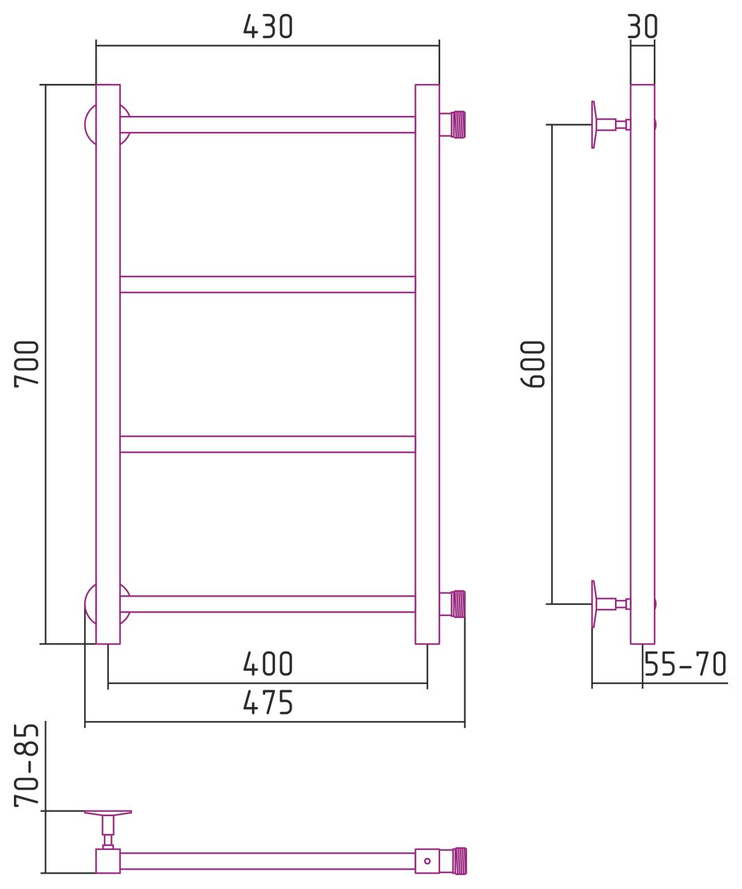 Полотенцесушитель СТИЛЬЕ "Версия-КБ" 600х400 (4) П 20х20 (Без покрытия) Полотенцесушитель СТИЛЬЕ "Версия-КБ" 600х400 (4) П 20х20 (Без покрытия)