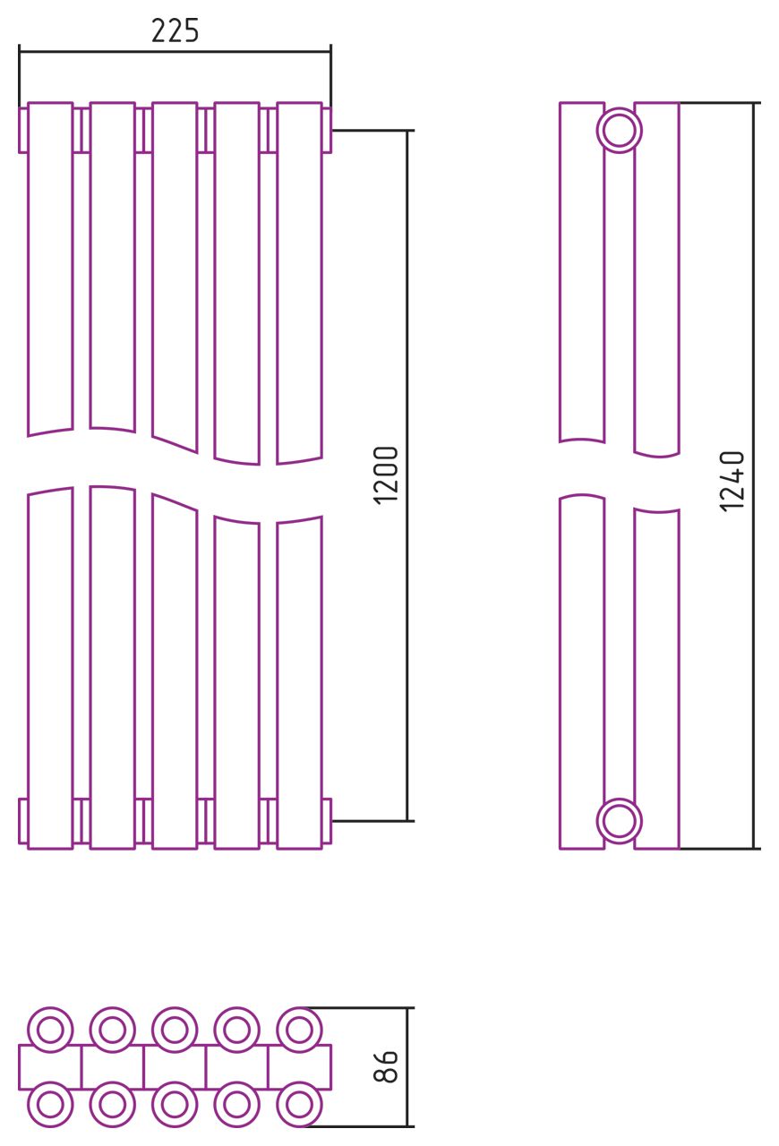 Отопительный радиатор ЭСТЕТ-00 н/ж 1200х225 / 5 сек (Без покрытия)