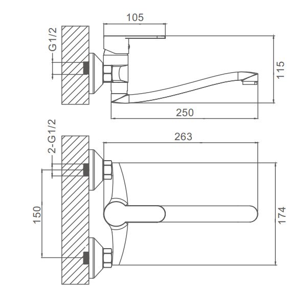 Смеситель для кухни настенный Prohanss P64.46, хром