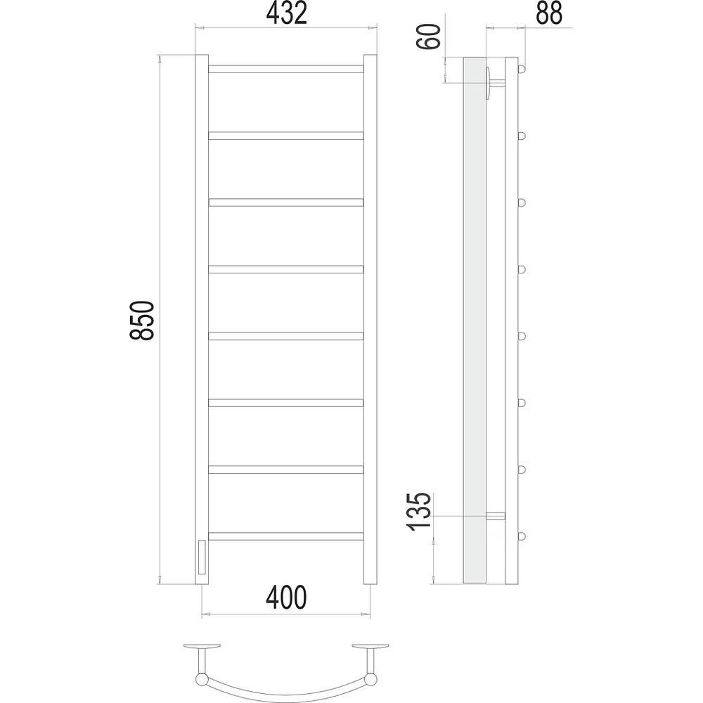 Полотенцесушитель электрический Terminus Классик П8 40х85, левый, артикул 4670078531353
