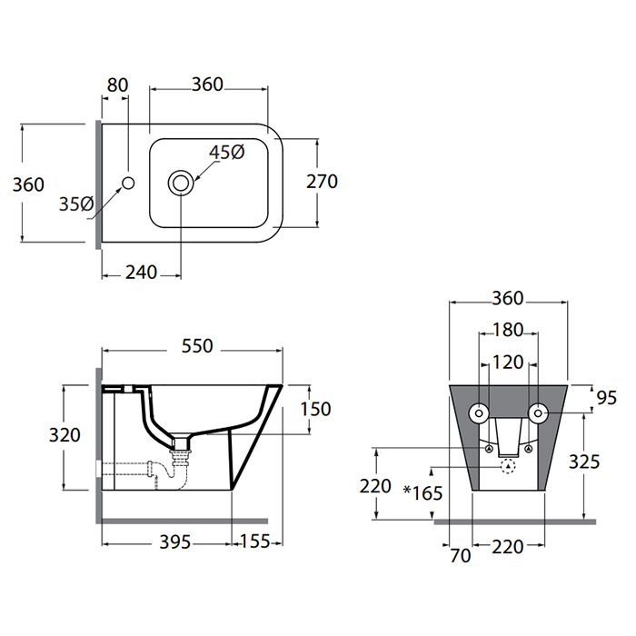 AZZURRA BUILD  Биде подвесное 55х36х32 см. с 1 отв. под смеситель , цвет белый