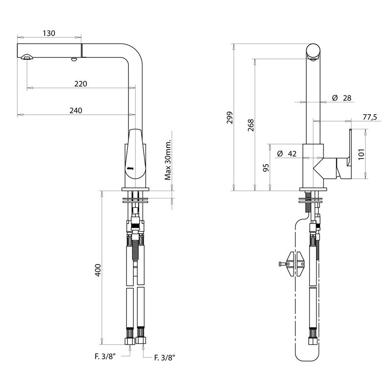 Bongio Cucina Смеситель для мойки, цвет хром
