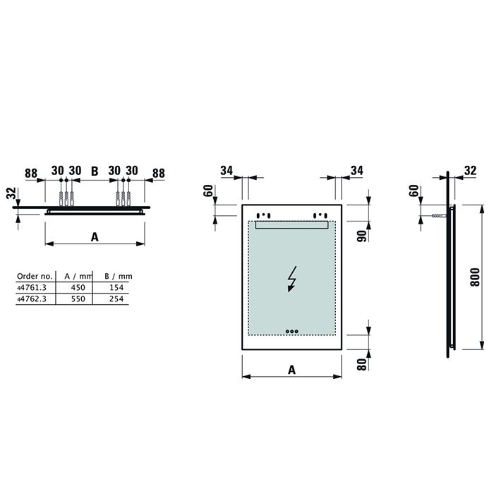Laufen Leelo зеркало 450x 38/32x800 мм, горизонт LED-подсветка, вкл от общего выключателя, 3 сенс. выкл (вкл-выкл/диммер/изменение цвета)
