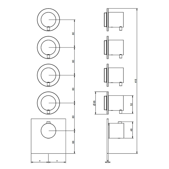 GESSI 316 Встраиваемый термостатический смеситель на 4 источника, резьба 3/4'' (внешние части), цвет Black XL