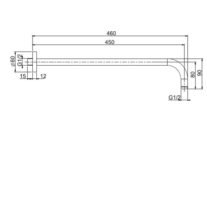 Держатель верхнего душа, Fima Carlo Frattini, Showerhead, вид-настенный, вынос, мм-450, 1/2”, цвет-хром