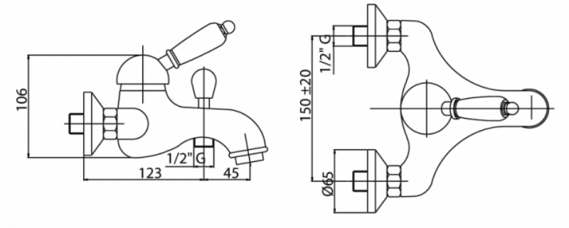 Смеситель на борт ванны в комплекте с ручным душем VINTAGE-PBVM-Sw