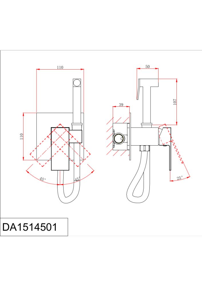 Смеситель D&K для душа с гигиеническим душем встраиваемый Bayern.Liszt (DA1514501), артикул DA1514501
