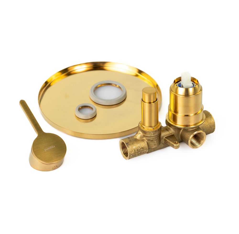 Emmevi Filobrass, встраиваемый в стену однорычажный смеситель для душа на 2 выхода, с кнопочным дивертером, цвет брашированное золото, артикул 85019/ORS