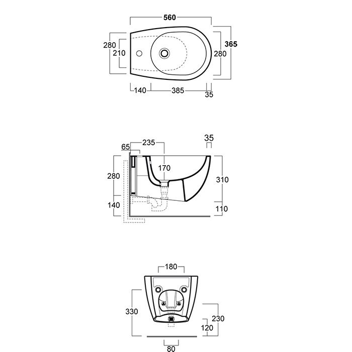 SIMAS Vignoni биде подвесное 56*36,5см, с 1 отв. под смеситель, без крепежа F85, цвет: tela matt
