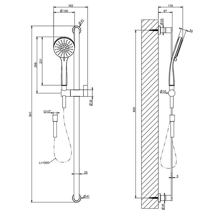 Gessi Emporio Emporio shower Штанга в комплекте с душевой лейкой на 3 позиции, шланг 1,50 м, цвет: Chrome