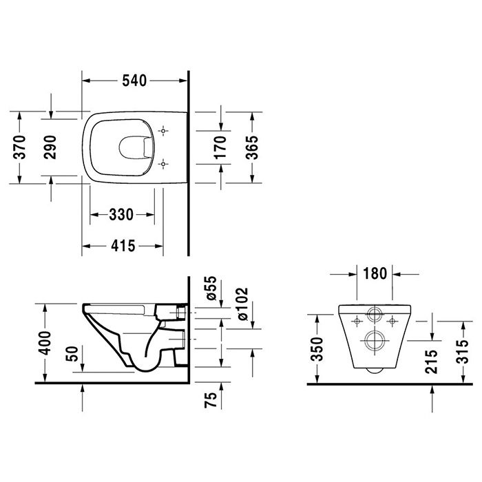 Duravit DuraStyle Rimless Унитаз подвесной без смывного края, с вертикальным смывом, 4.5л., 370x540мм, Цвет: Белый (''СПЕЦЦЕНА с нашего склада'')