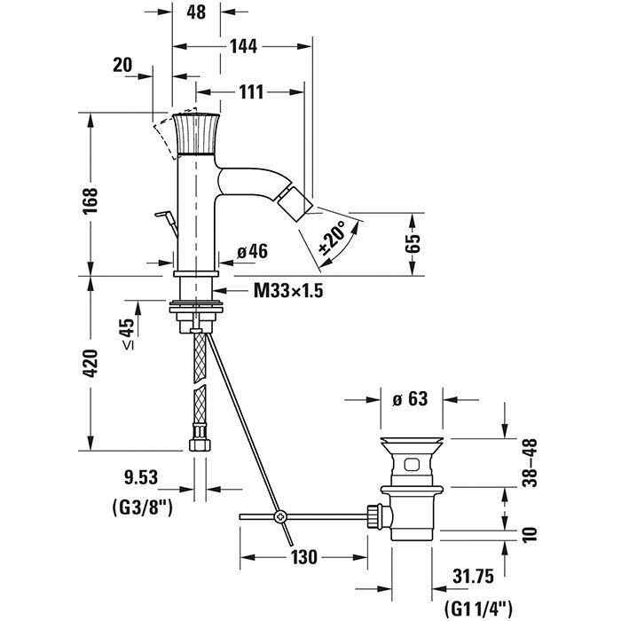 Duravit White Tulip Смеситель для биде, на 1 отв., с донным клапаном цвет: хром