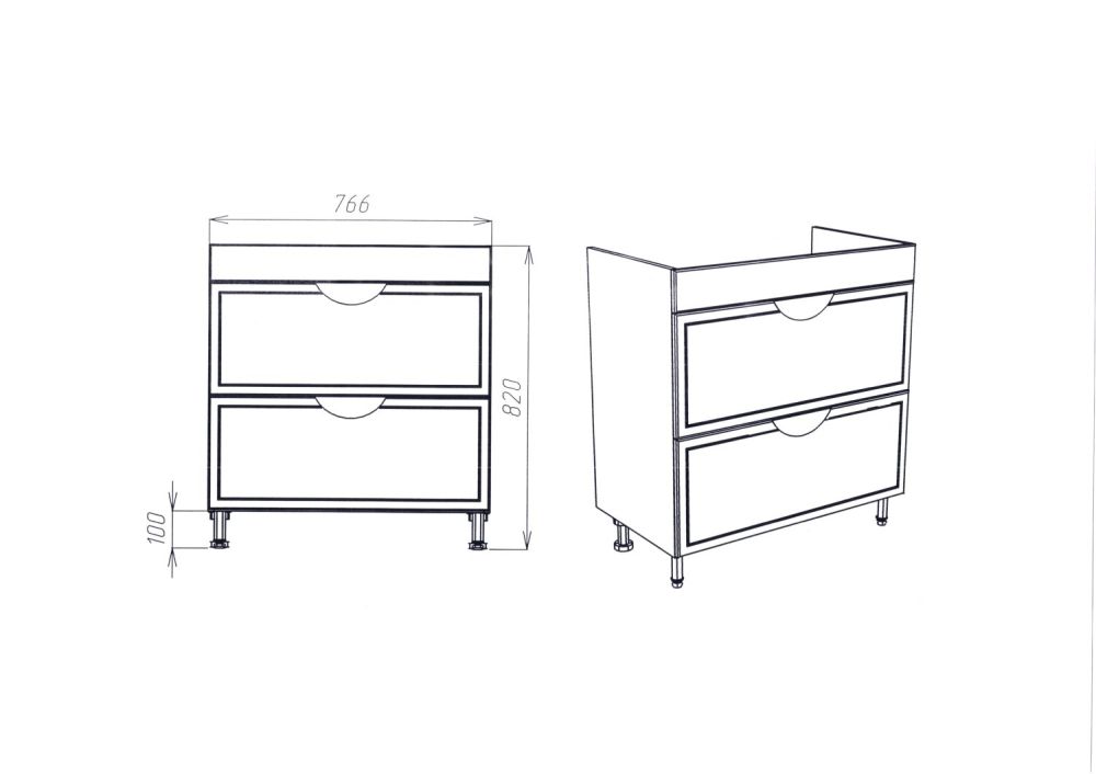 Тумба VIANT "Лима" 2 ящика 425х760х820 под раковину .S-UM-COM80/1-w (COMO 80) (VLIM80CO-T2Y), артикул VLIM80CO-T2Y
