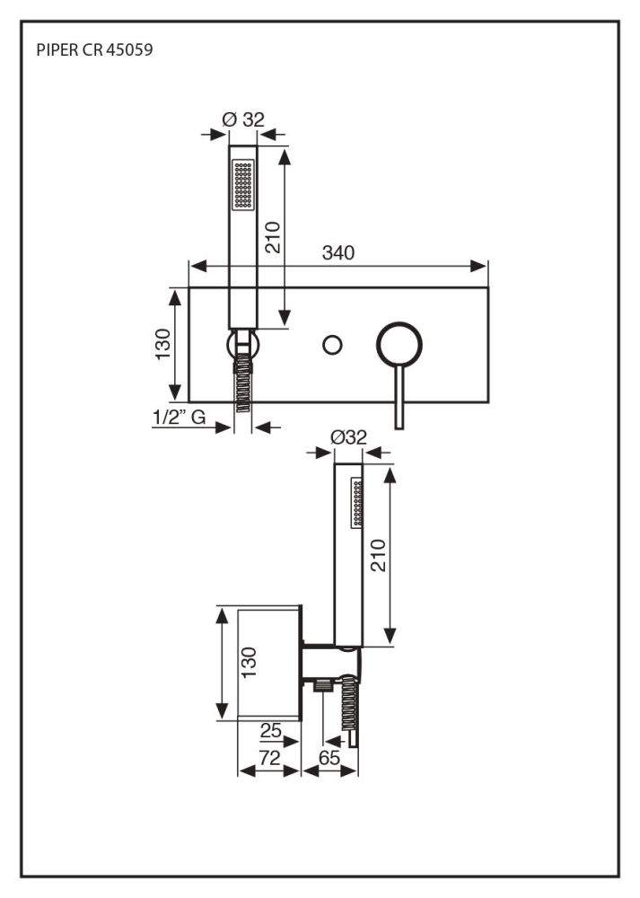 Emmevi Piper, встраиваемый в стену однорычажный смеситель для душа на панели на 2 выхода, цвет хром