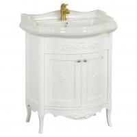 BELLA База 64xH81x48 см. для раковины 73 см, 2 двери с лилией филенчатые, цвет: BIANCO MAT PATINATO