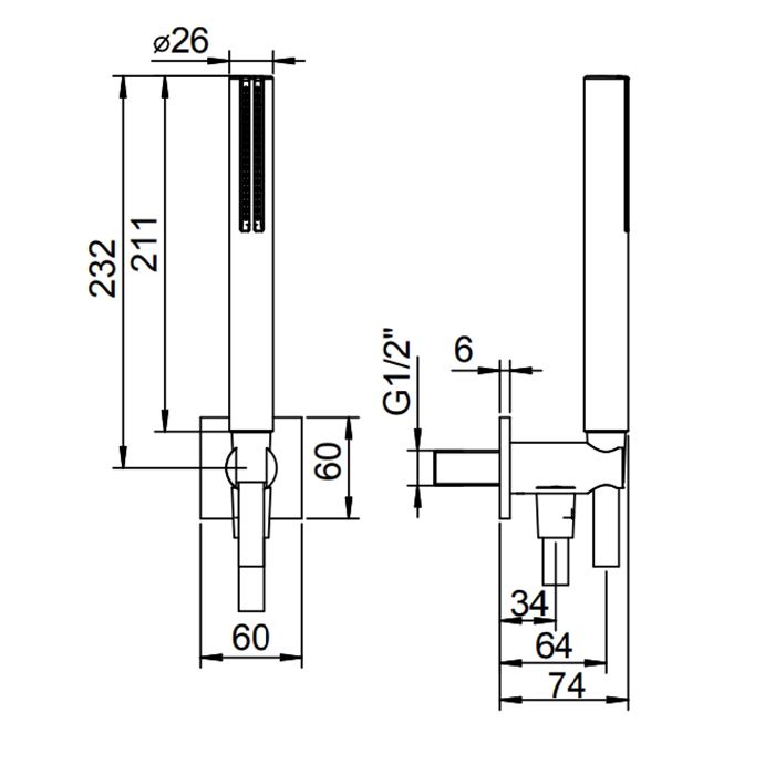 FANTINI NOSTROMO Душевой комплект с ручным душем, шлангом 1500 мм., держателем с подводом воды, цвет черный матовый
