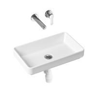 Комплект 3 в 1 Lavinia Boho Bathroom Sink Slim 21510176, накладная фарфоровая раковина 55 см, встраиваемый смеситель со скрытым механизмом, пластиковый сифон