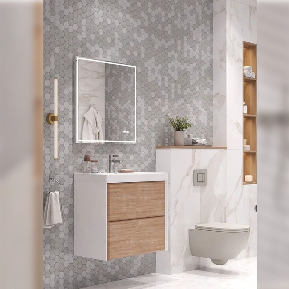 Тумба под раковину подвесная Velvex Gesso tp.GES.9696.70.2Y белый матовый/дуб сонома, 70 см