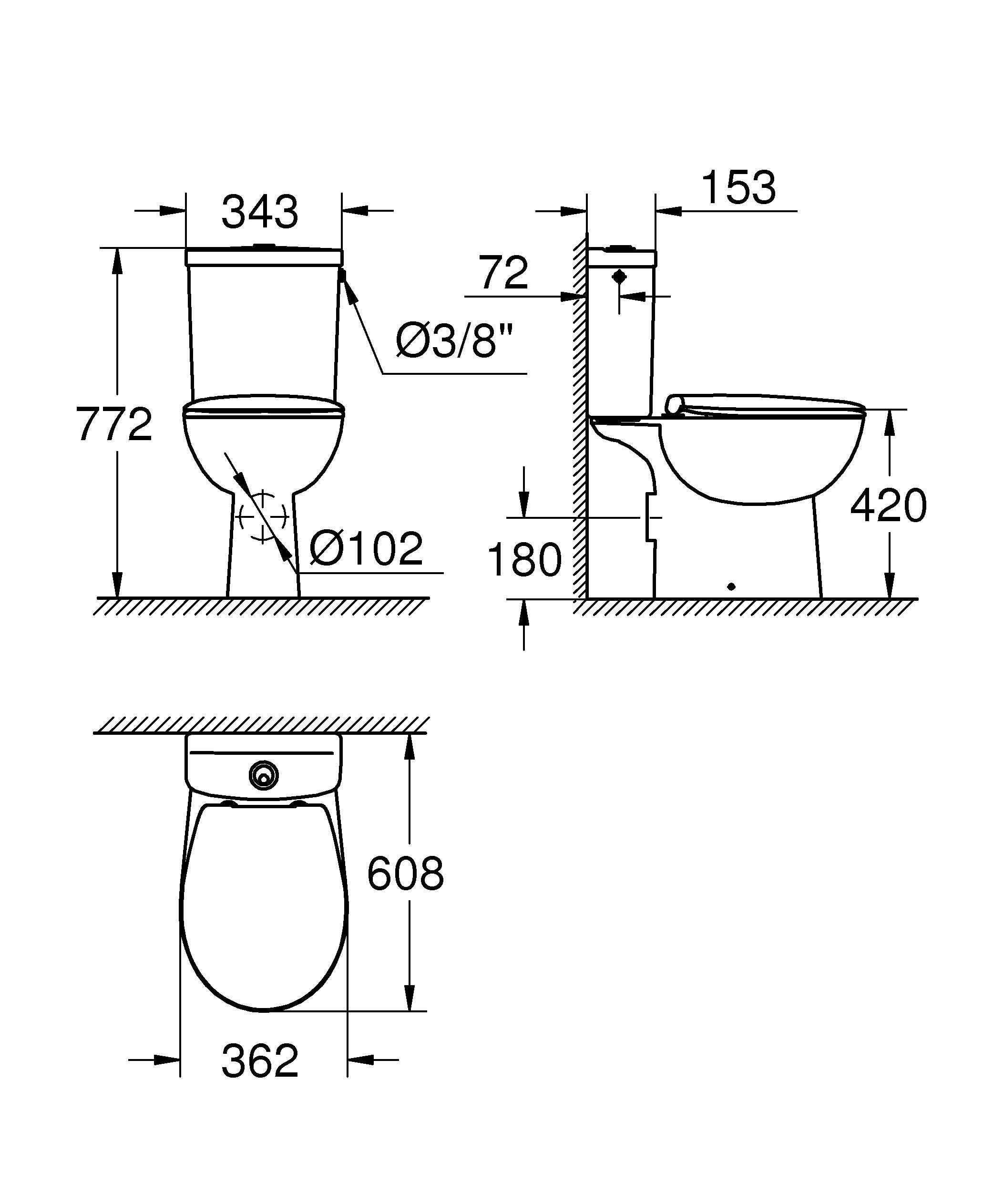 Унитаз напольный GROHE Bau Ceramic со смывным бачком и сиденьем (выпуск в стену), альпин-белый (39347000) Унитаз напольный GROHE Bau Ceramic со смывным бачком и сиденьем (выпуск в стену), альпин-белый (39347000)