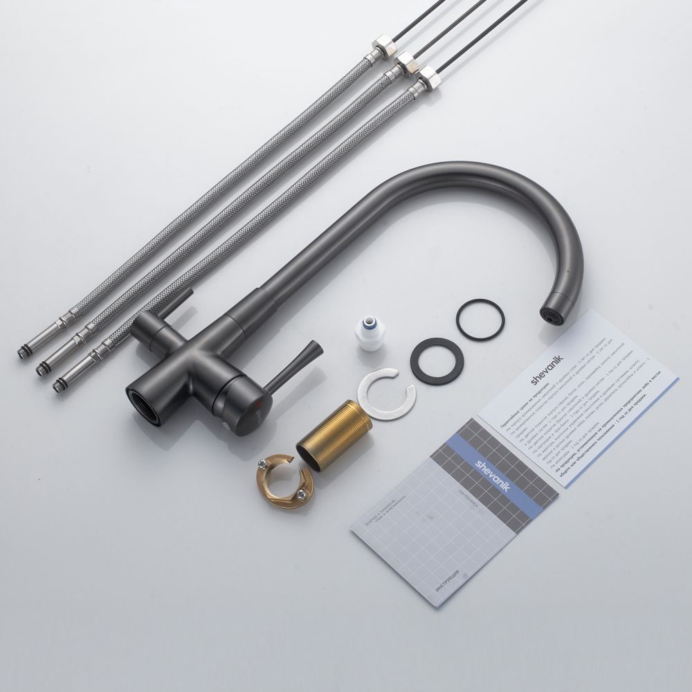 Смеситель для кухни с подключением фильтра Shevanik S428T, оружейная сталь