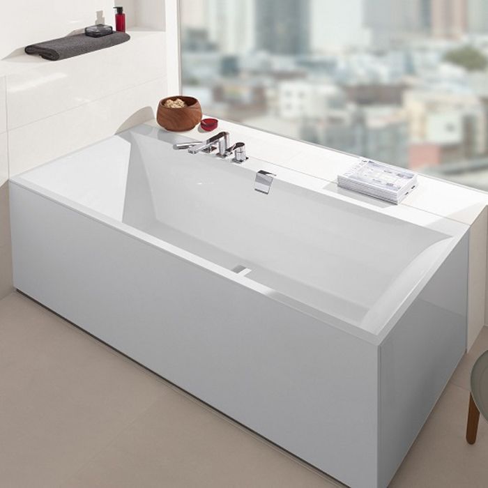 Ванна, Villeroy&Boch, Squaro Edge 12, ширина, мм-1800, глубина, мм-800, высота, мм-450, водоизмещение (л)-180, форма-прямоугольная, слив-перелив-в комплекте, диаметр слива, мм-52, ножки-есть, материал-Quaryl, цвет-белый, артикул UBQ180SQE2DV-01
