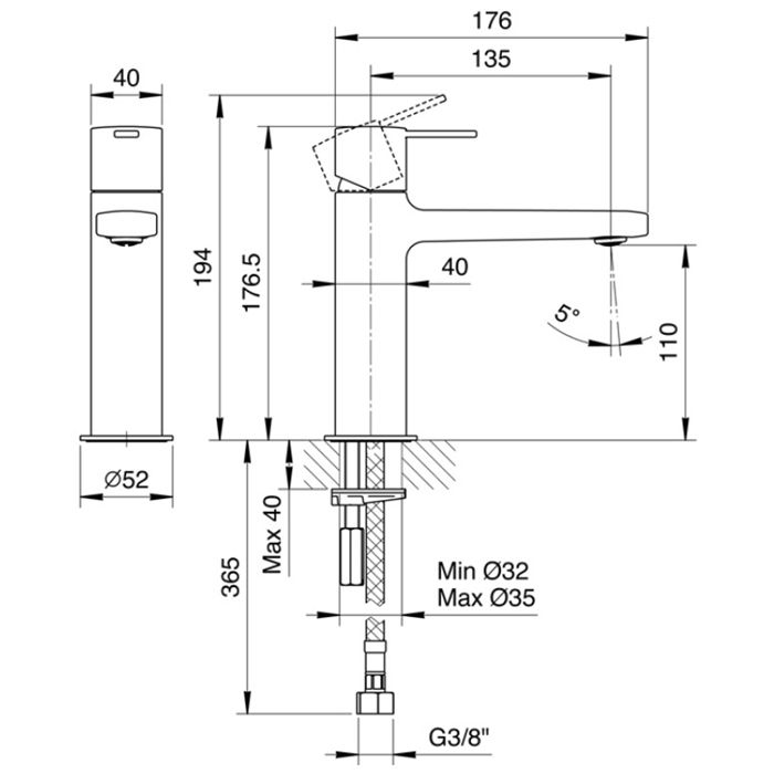 Fantini Lame Смеситель для раковины, 1 отв., без донного клапана, излив 135мм, цвет: хром