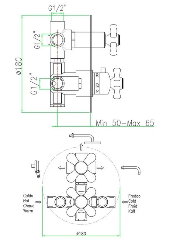Смеситель для душа Webert Armony AM970903017 Хром Золото