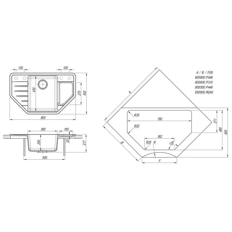 Кухонная мойка Dr. Gans РИО 25.080.C0800.407, черный, артикул 25.080.C0800.407