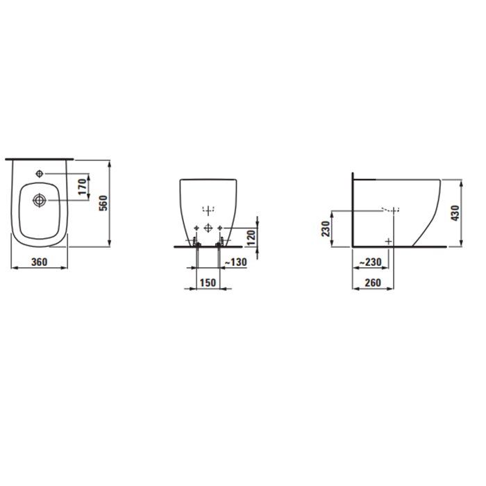Laufen Palomba Биде напольное  560x360x430мм, с 1 отв. под смеситель, с покр. LLC, цвет: белый