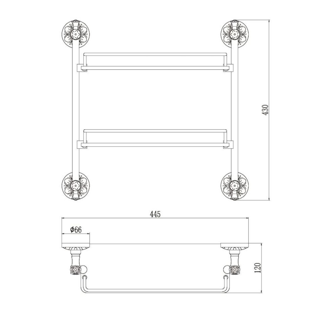 Полка стеклянная S-005822A Savol, хром