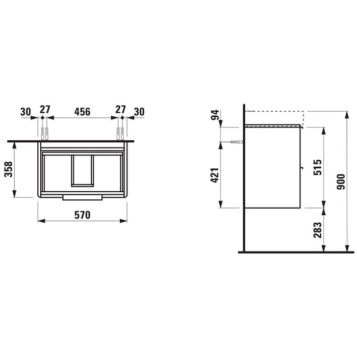 Laufen Base База для раковины 8.1895.9 подвесная (570x360x530 мм) с 2 ящиками, цвет белый глянцевый