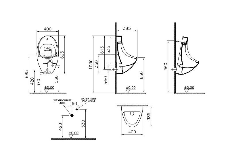 Писсуар Vitra Arkitekt 4106B003-5291 подвод воды сзади с инфракрасным датчиком Писсуар Vitra Arkitekt 4106B003-5291 подвод воды сзади с инфракрасным датчиком