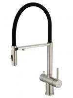 Смеситель для кухни с гибким изливом и подключением фильтра WONZON & WOGHAND, Брашированный никель (WW-88458009-BN)