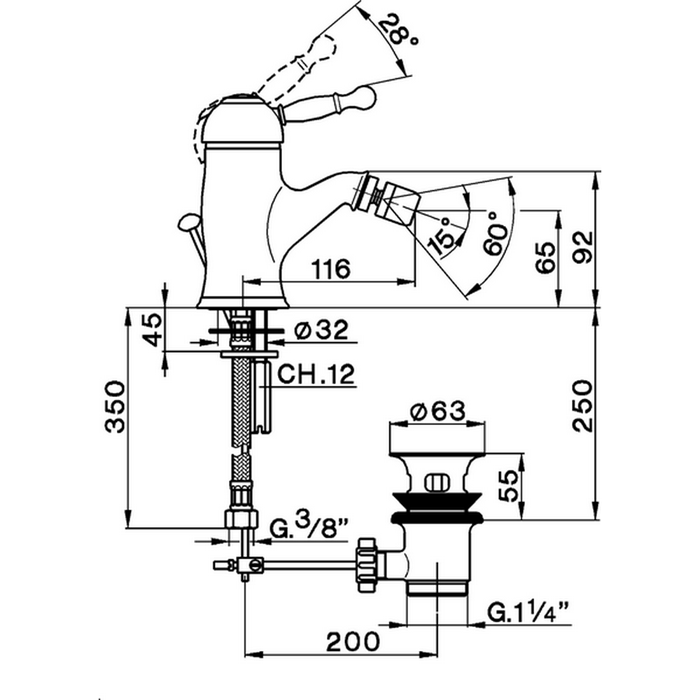 CISAL Arcana Royal Смеситель однорычажный для биде на 1 отверстие с донным клапаном, цвет бронза