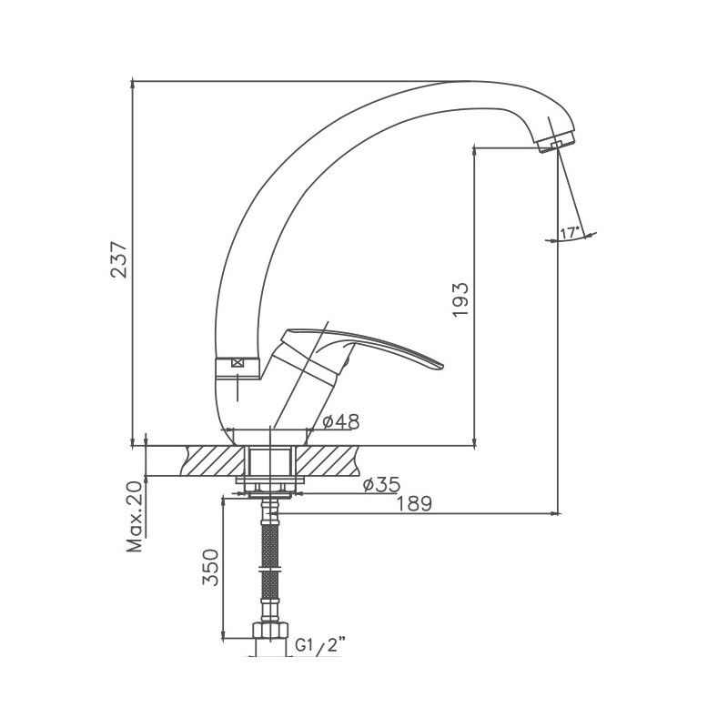 Смеситель для кухни Cron CN4139-2, хром