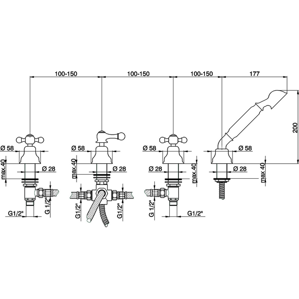 CISAL Arcana Ceramic Смеситель на борт ванны на 4 отверстия, без излива, цвет хром