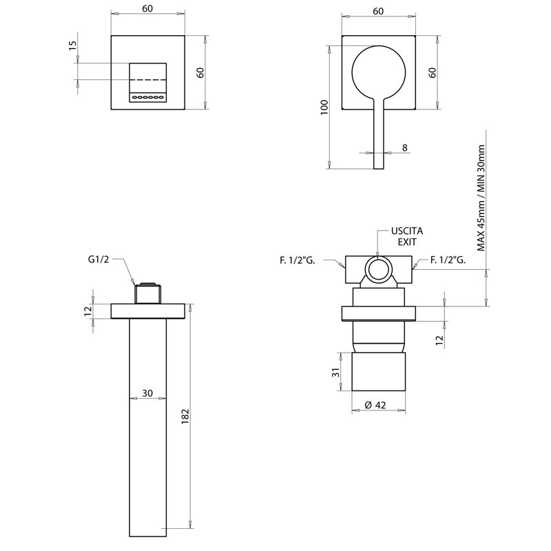 Bongio Tmix15 Встраиваемый смеситель для раковины, цвет хром