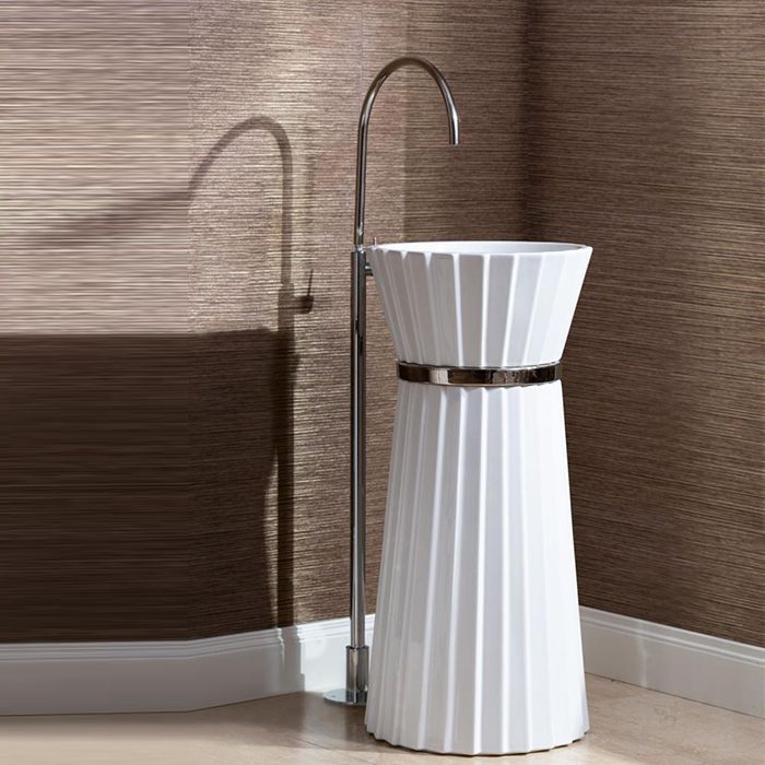 Oasis Plissè раковина диаметр 437 мм высота 950мм, отдельностоящая, в комплекте с сифоном, вывод в пол, окантовка хром, цвет бел (упаковка-3-х короб)