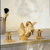 THG CYGNE Смеситель для раковины на 3 отверстия, низкий излив, с донным клапаном, цвет полированное золото