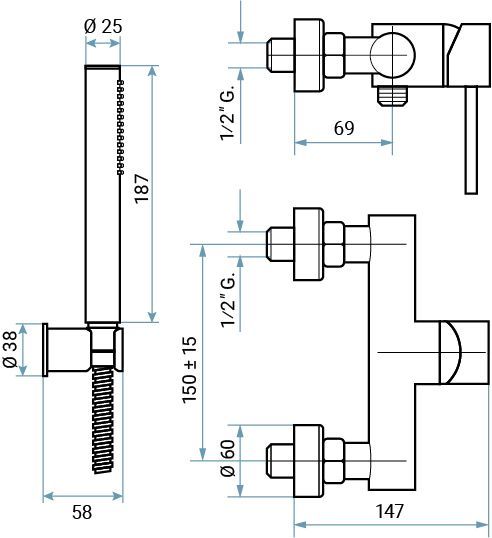 Emmevi Piper, однорычажный смеситель для душа с набором для душа, цвет черный матовый
