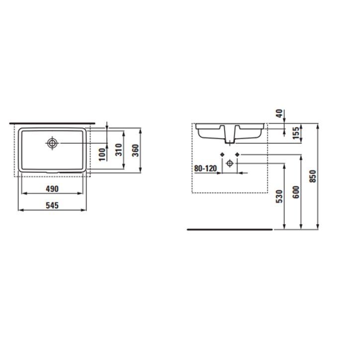 Laufen Living City Раковина 545x360x155 мм без отв. под смеситель, встраив снизу, глазурь 2 стор, цвет: белый Laufen Living City Раковина 545x360x155 мм без отв. под смеситель, встраив снизу, глазурь 2 стор, цвет: белый