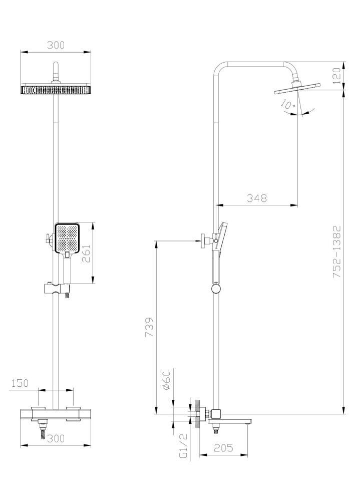 Тропическая душевая система RUSH термостатическая с изливом хром (ST4235-60), артикул ST4235-60