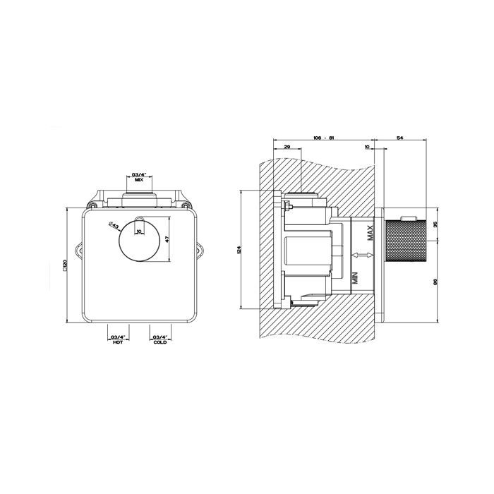 GESSI INCISO Встраиваемый термостатический смеситель на 1 источник, резьба 3/4" (внешние части), цвет: nero XL