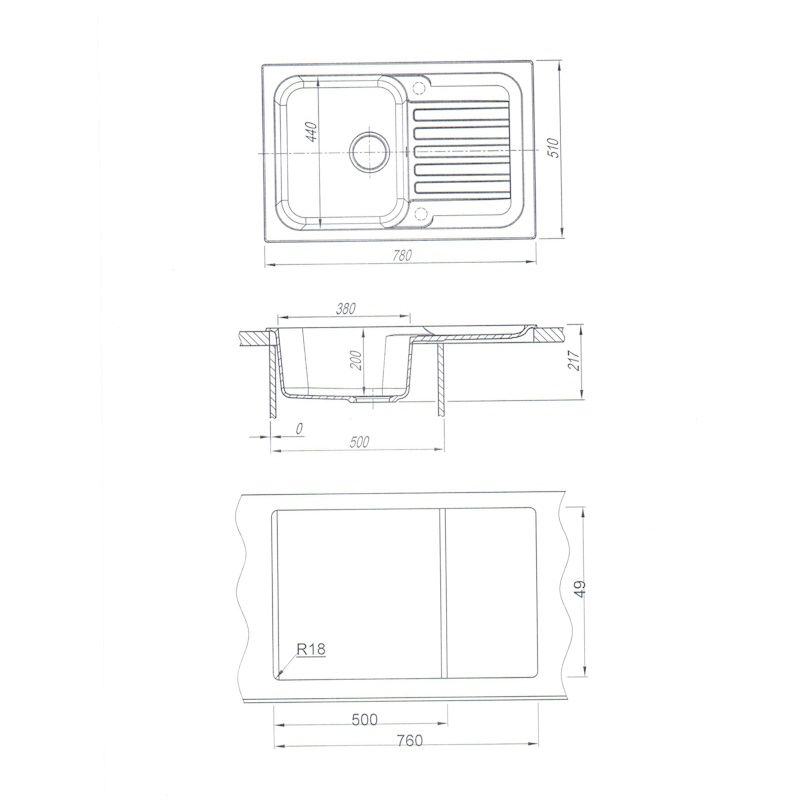 Кухонная мойка Dr. Gans АДЕЛЬ 25.090.C0780.407, черный, артикул 25.090.C0780.407