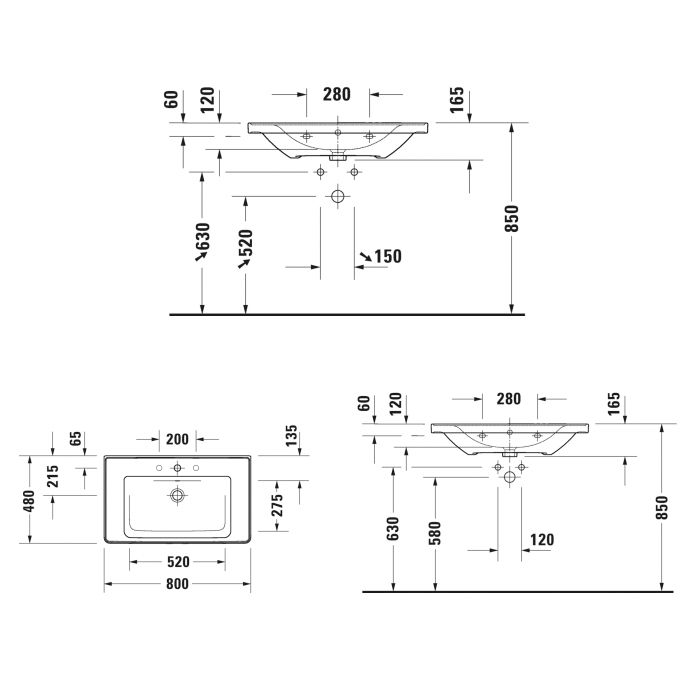 Duravit D-Neo Раковина накладная 800х480  мм, с переливом, без отв. под смеситель, цвет: белый