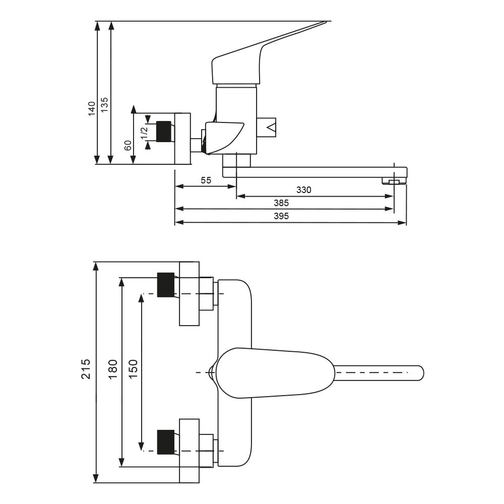 Смеситель для ванны WesnaArt NOVA NOV03-320Black, черный
