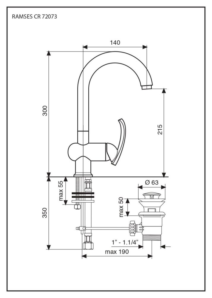 Emmevi Ramses, высокий однорычажный смеситель для раковины, с донным клапаном, цвет хром